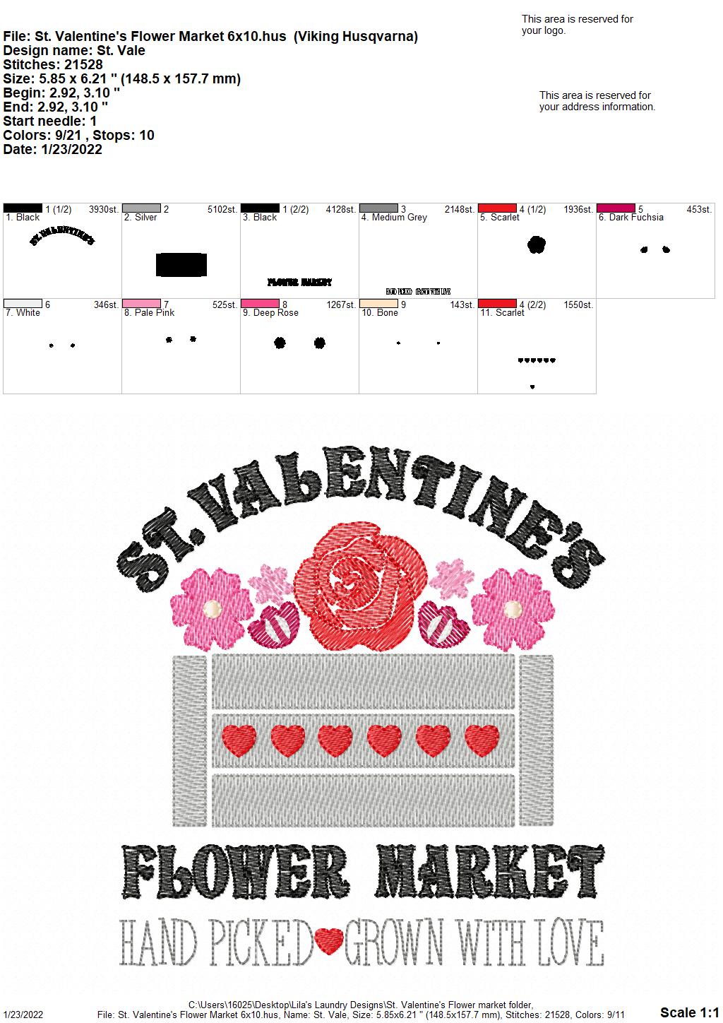 St. Valentine's Flower Market - 3 sizes- Digital Embroidery Design