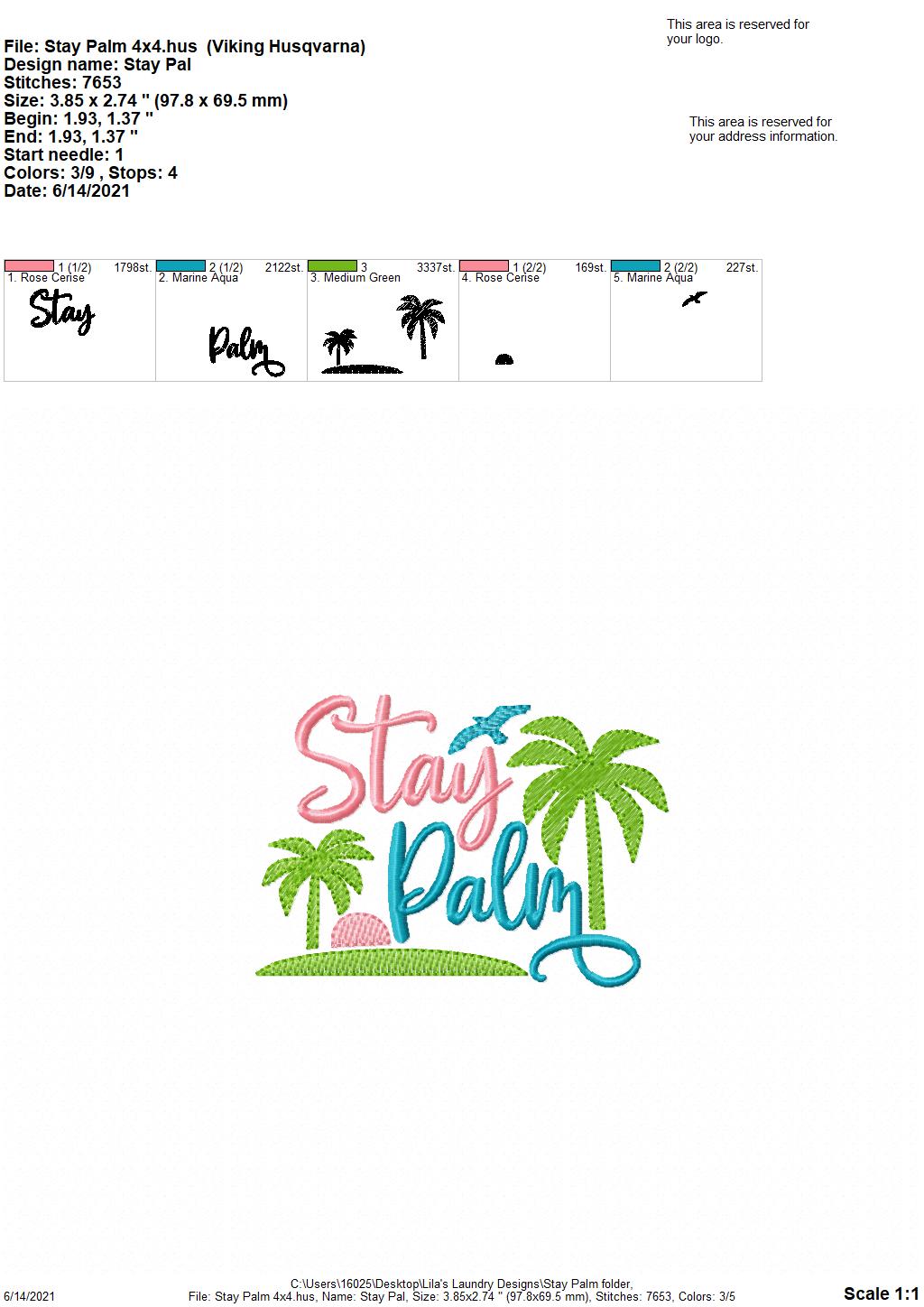 Stay Palm - 4 sizes- Digital Embroidery Design