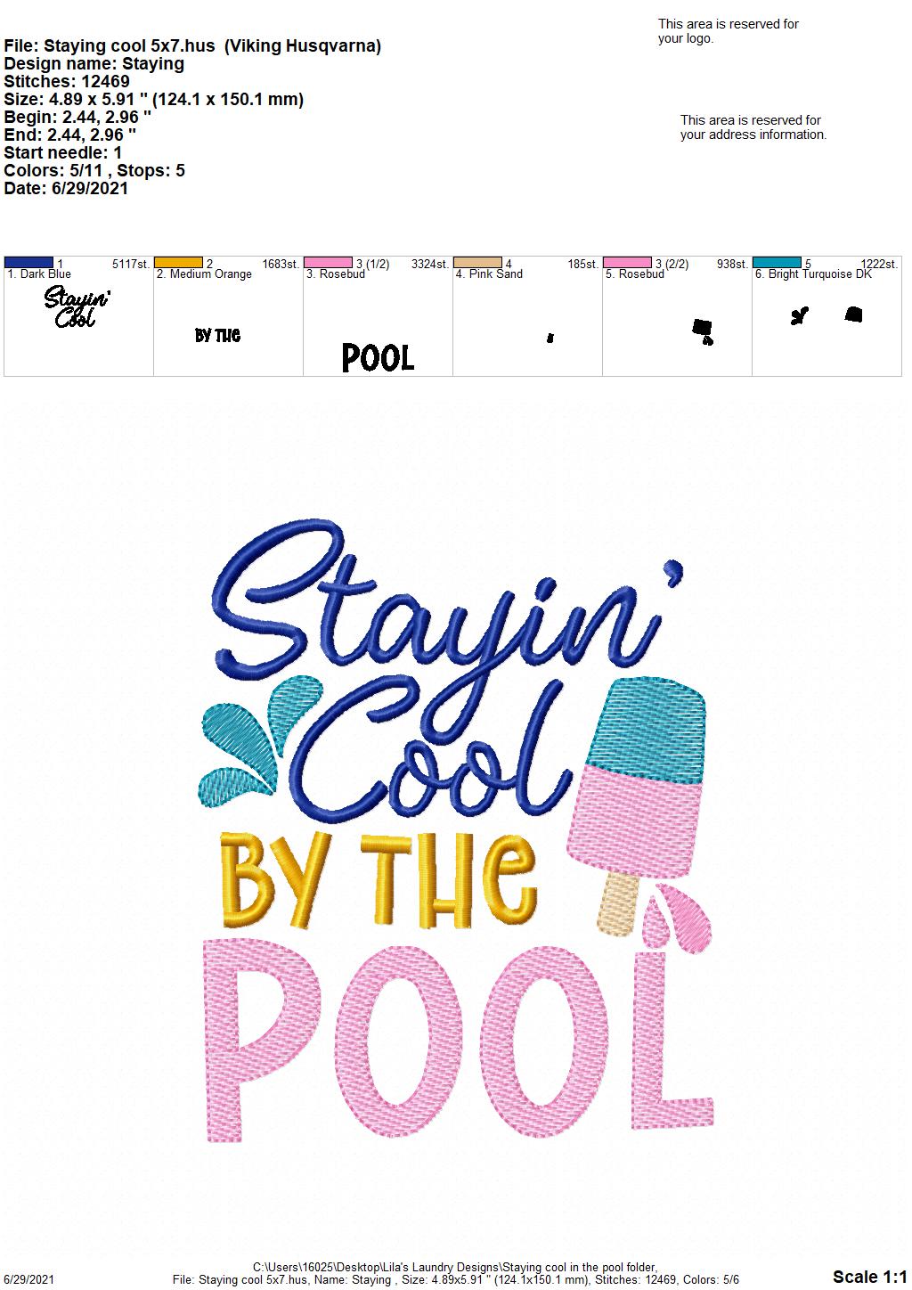 Stayin' Cool by the Pool - 3 sizes- Digital Embroidery Design