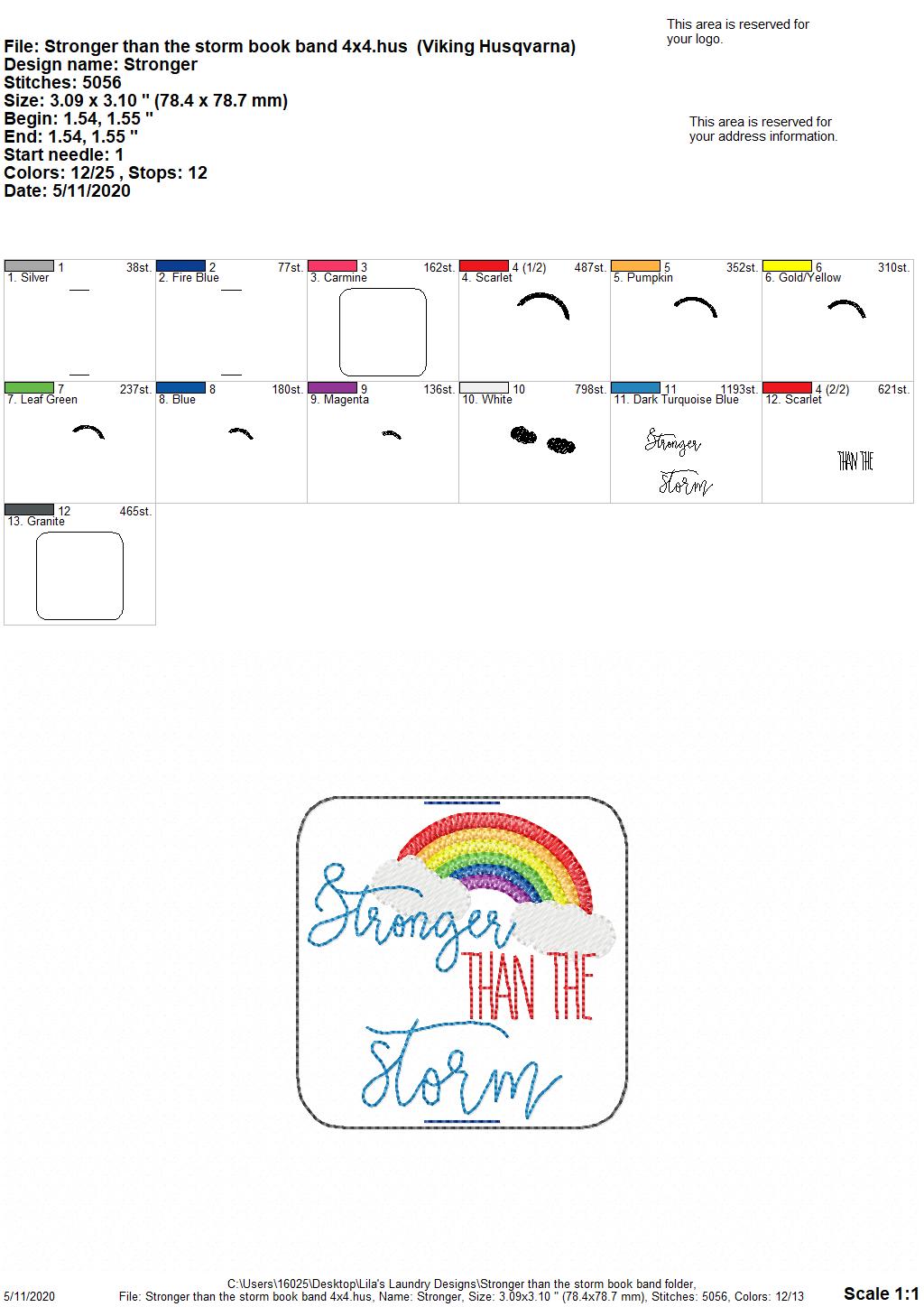 Stronger Than the storm Book Band - Digital Embroidery Design