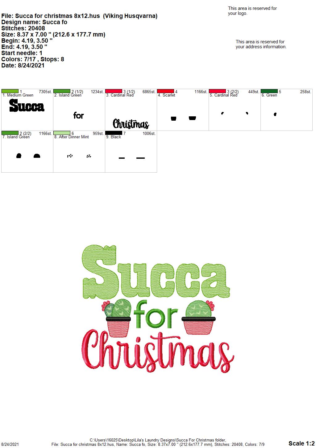 Succa for Christmas - 3 sizes- Digital Embroidery Design