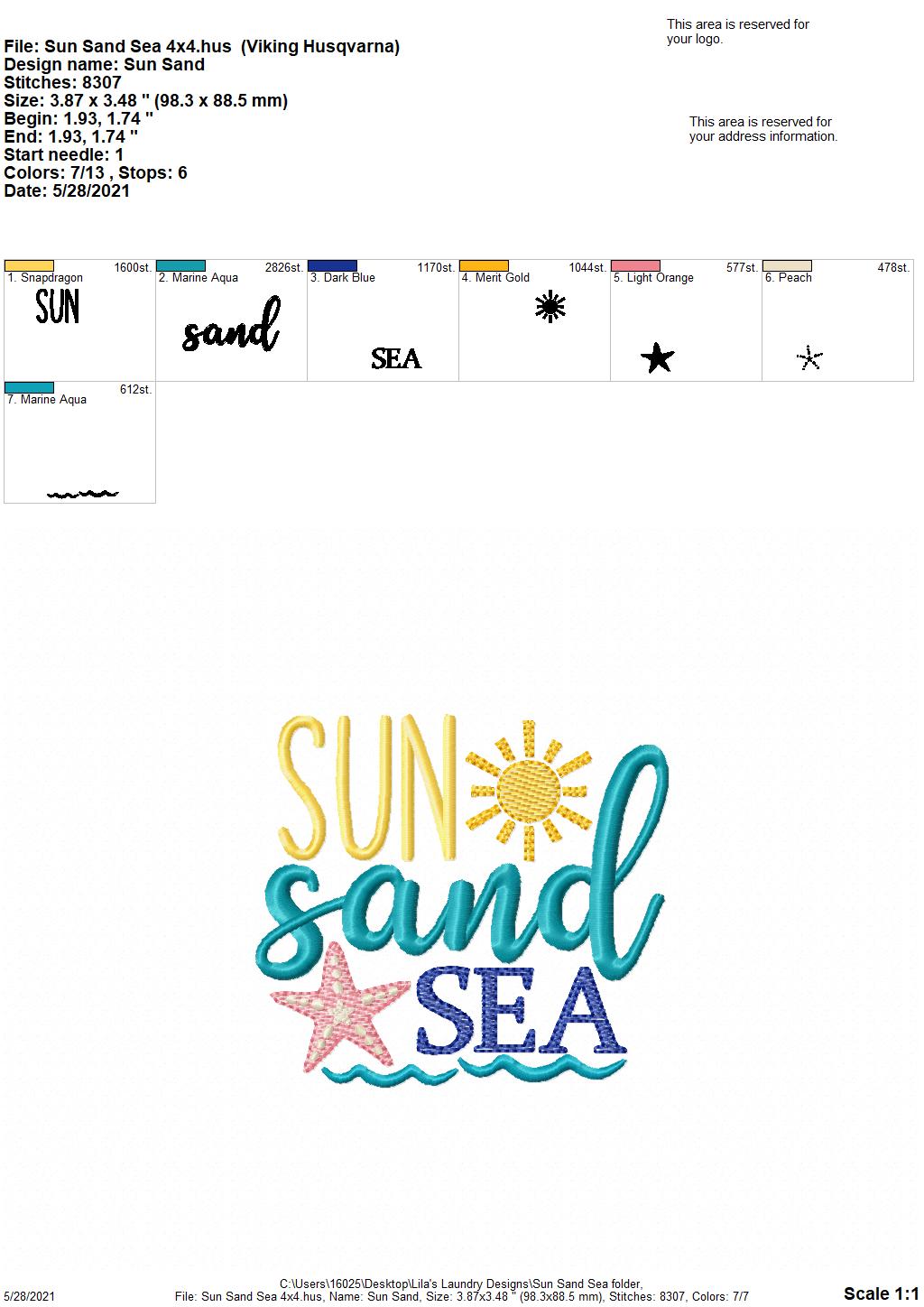 Sun Sand Sea - 4 sizes- Digital Embroidery Design