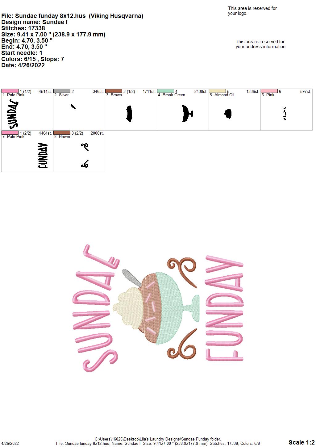 Sundae Funday- 3 sizes- Digital Embroidery Design