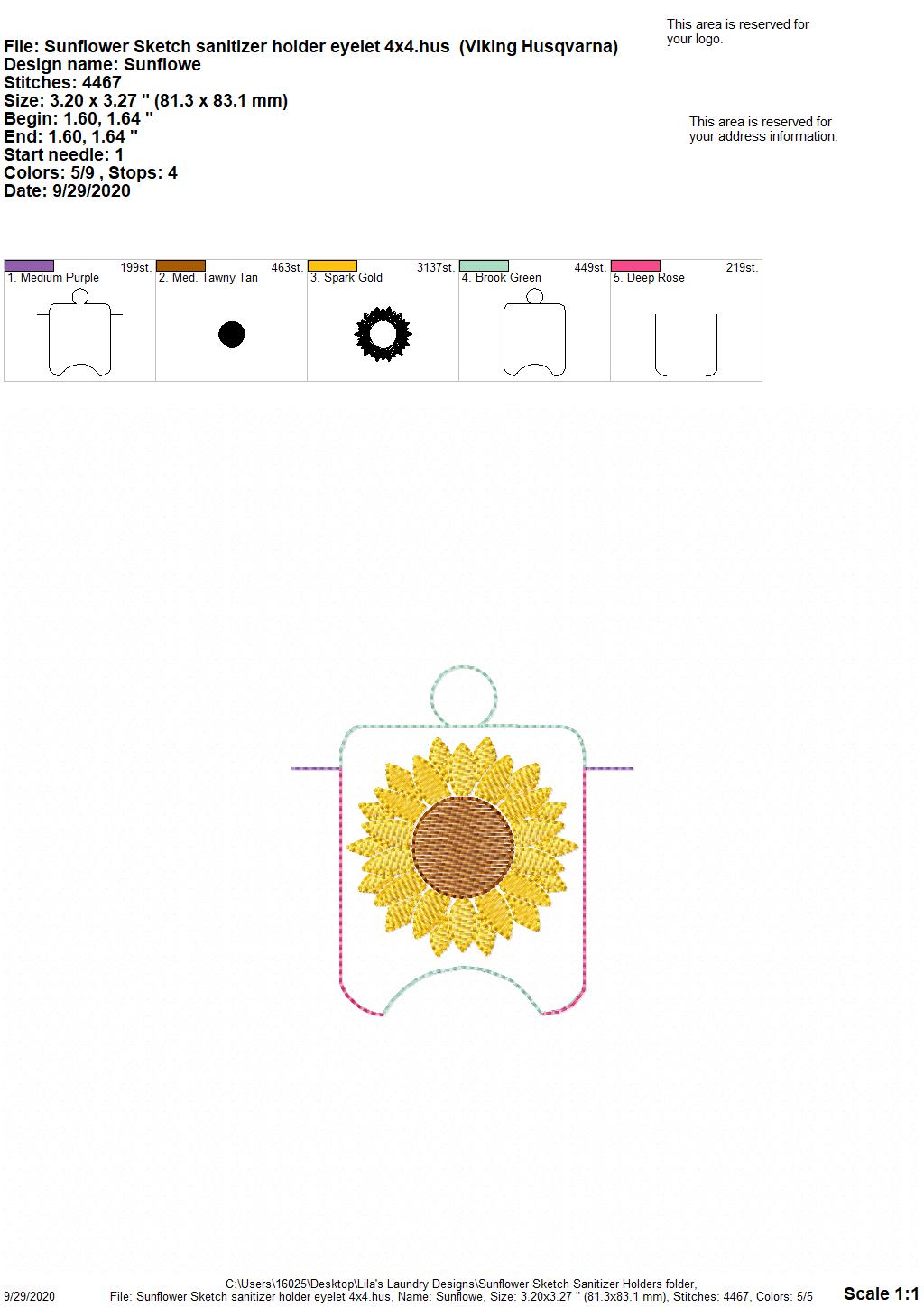 Sunflower Sketch Sanitizer Holders - DIGITAL Embroidery DESIGN