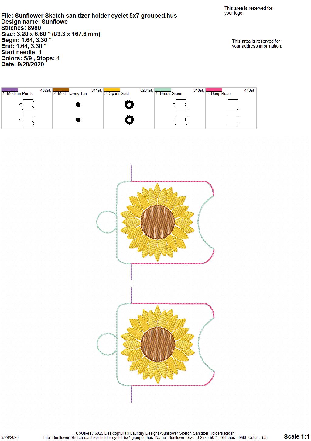 Sunflower Sketch Sanitizer Holders - DIGITAL Embroidery DESIGN