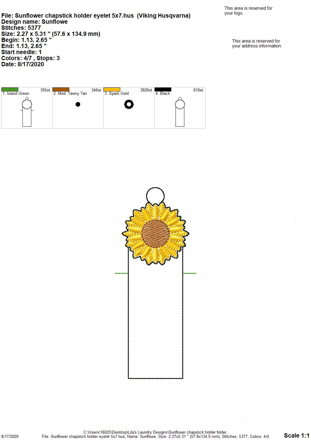 Sunflower Lip Balm Holders 5x7 - DIGITAL Embroidery DESIGN