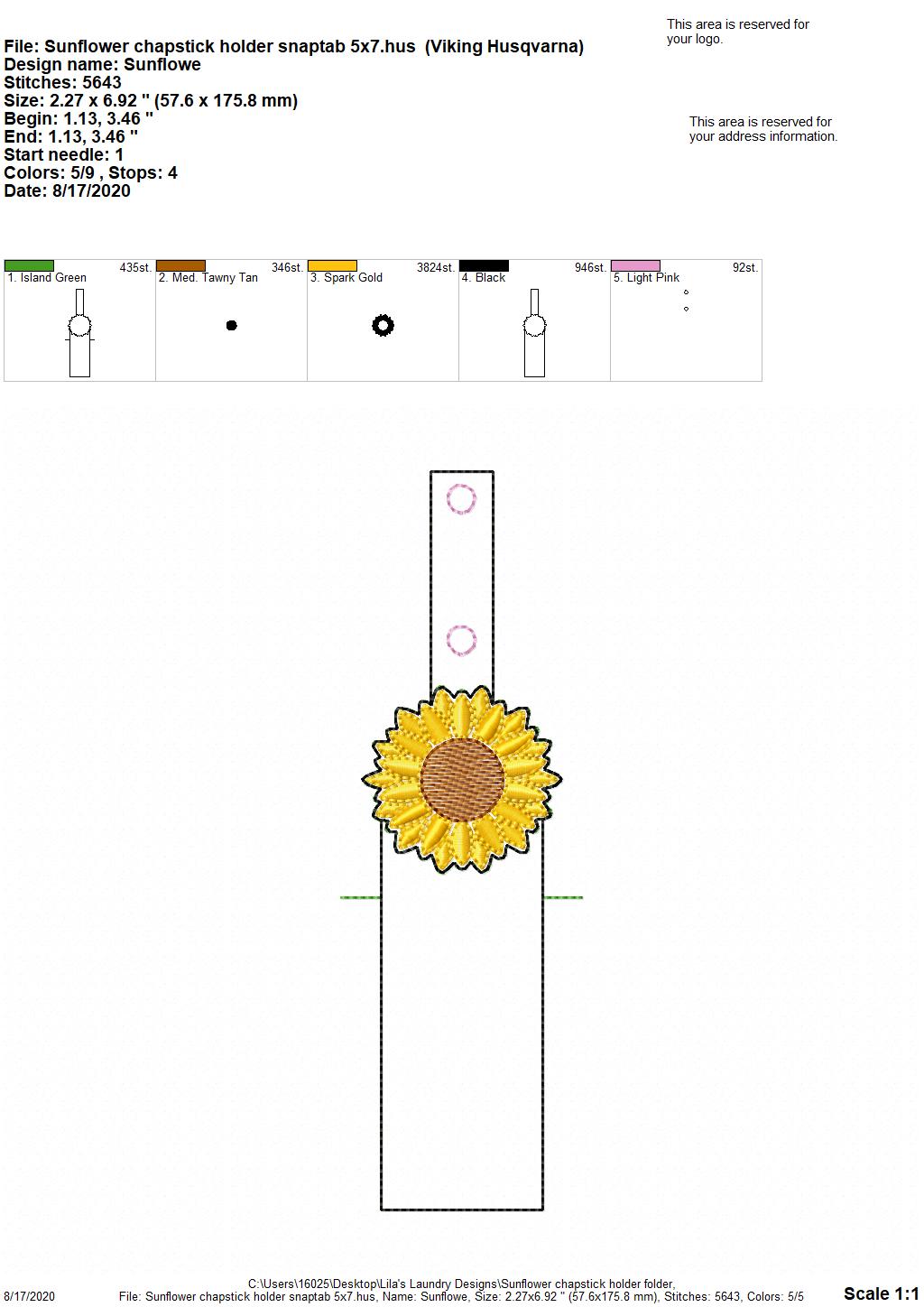 Sunflower Lip Balm Holders 5x7 - DIGITAL Embroidery DESIGN