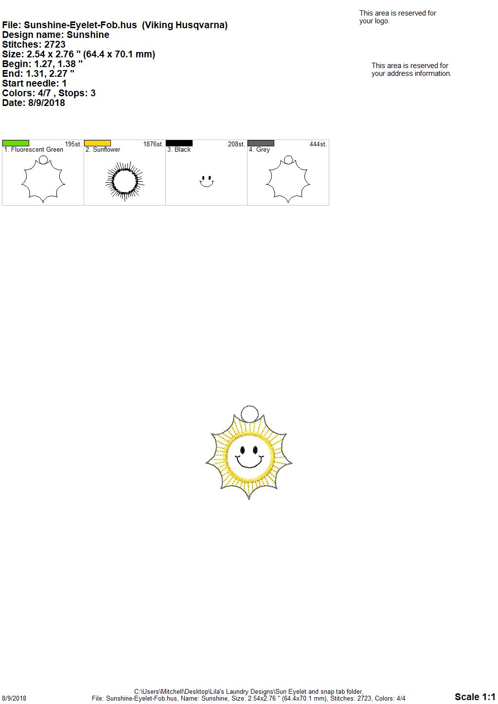 Sunshine Fobs - Embroidery Design - DIGITAL Embroidery DESIGN