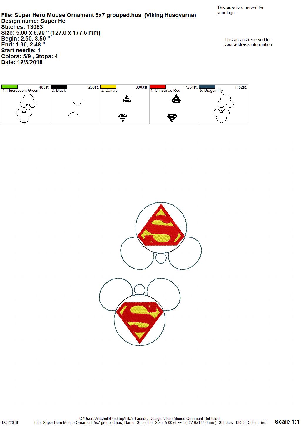 Super Hero Mouse Ornament - Embroidery Design - DIGITAL Embroidery DESIGN
