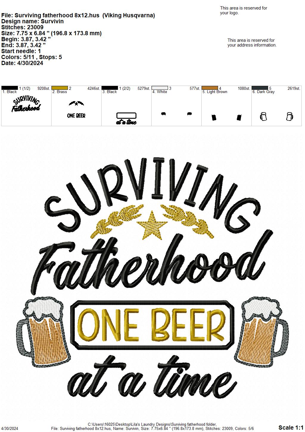 Surviving Fatherhood - 4 Sizes - Digital Embroidery Design