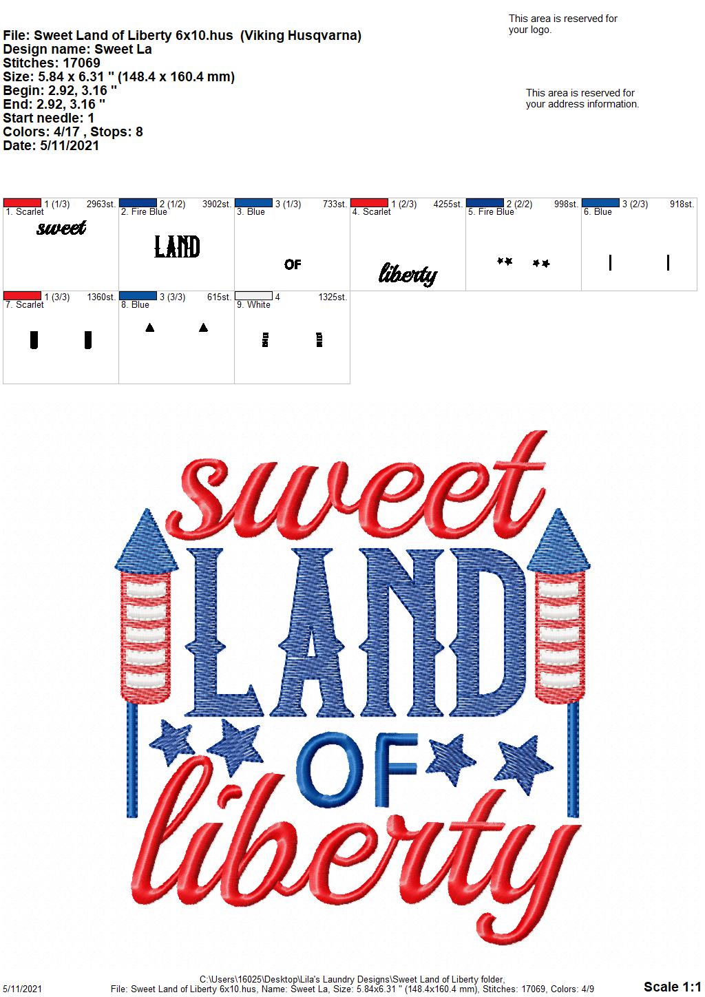 Sweet Land of Liberty - 4 sizes- Digital Embroidery Design