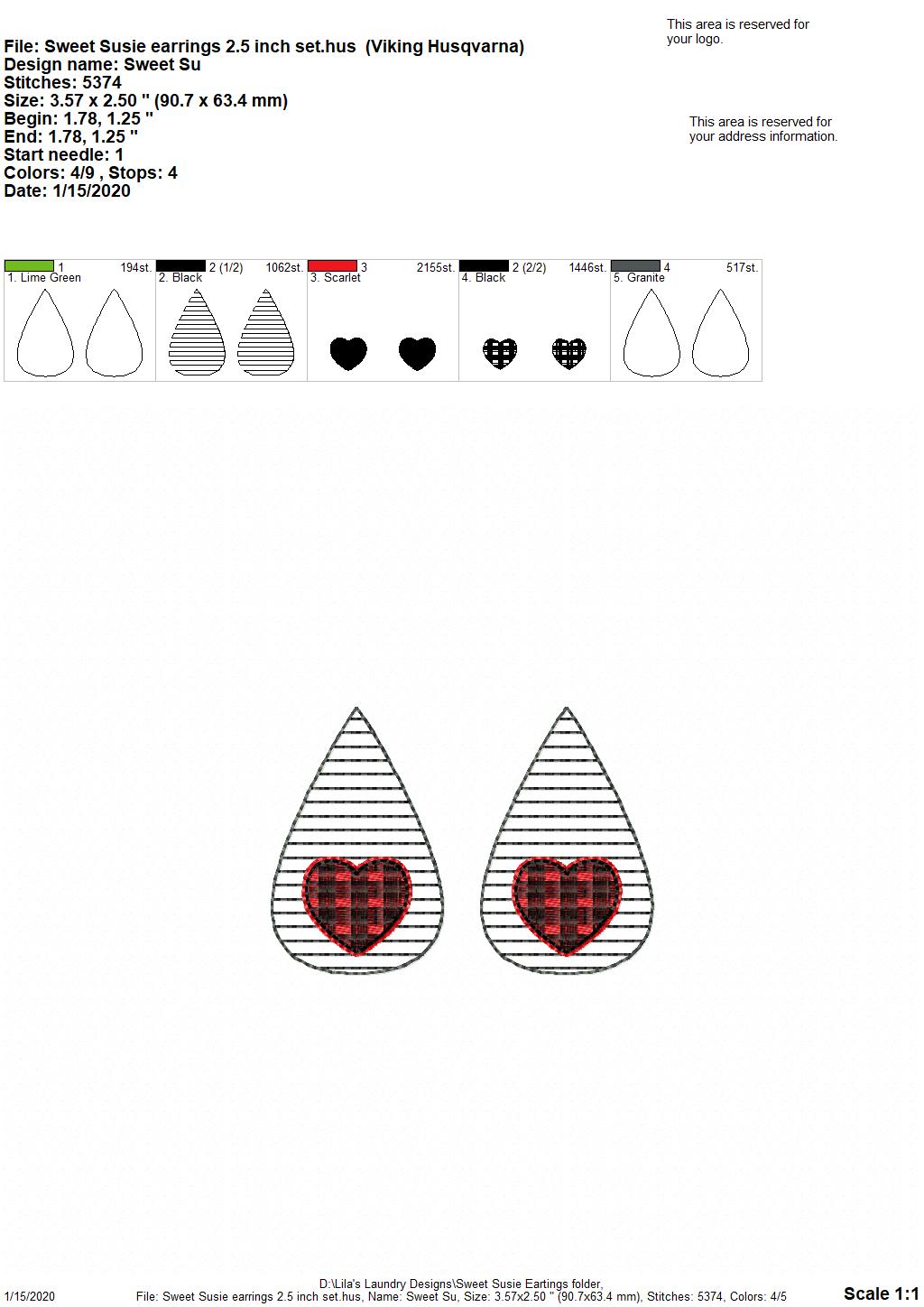 Sweet Susie Earrings - 3 sizes - Digital Embroidery Design