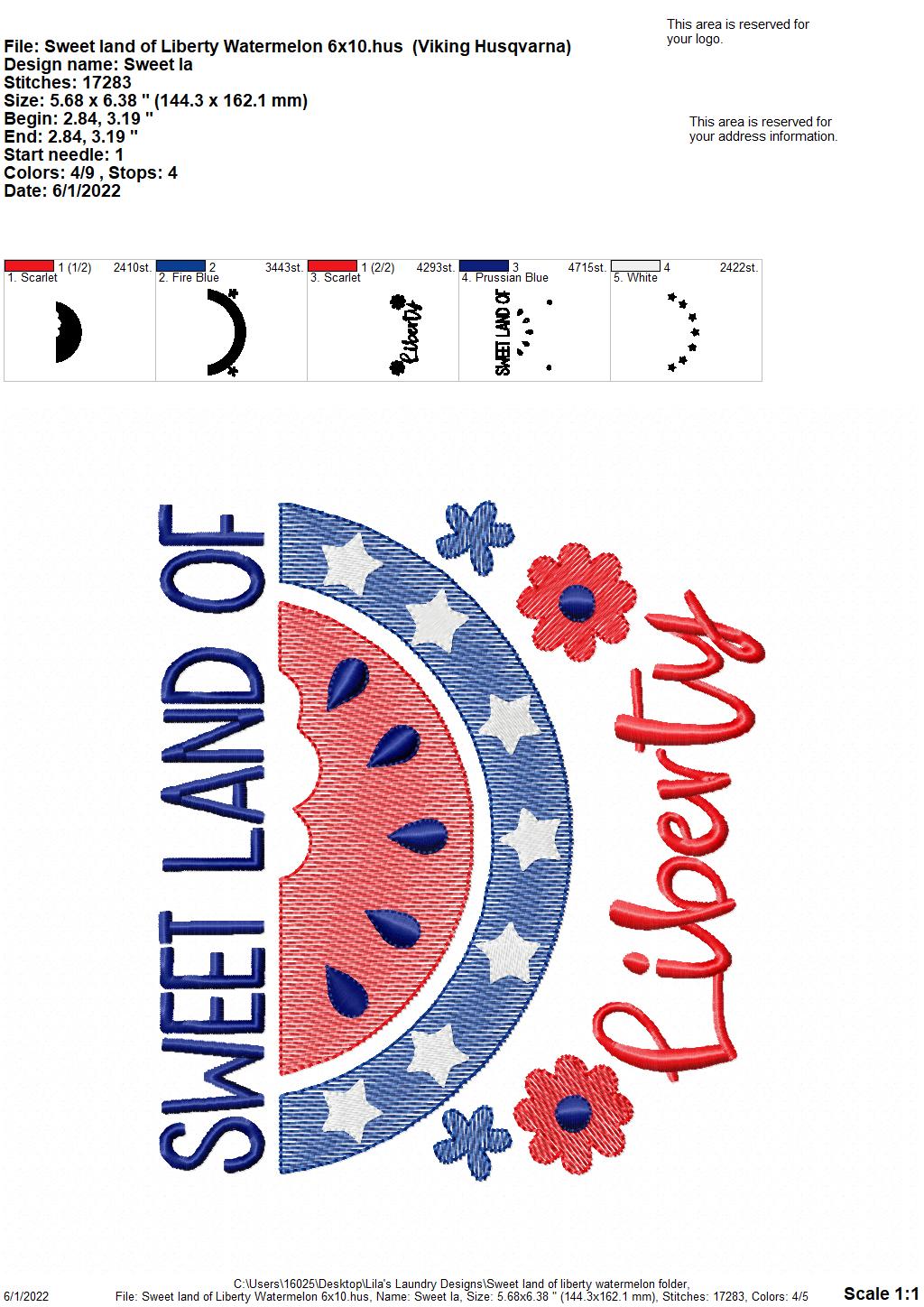 Sweet Land of Liberty Watermelon - 4 sizes- Digital Embroidery Design