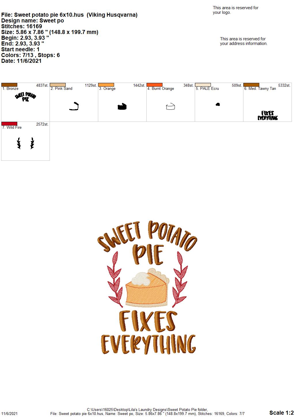 Sweet Potato Pie - 3 sizes- Digital Embroidery Design