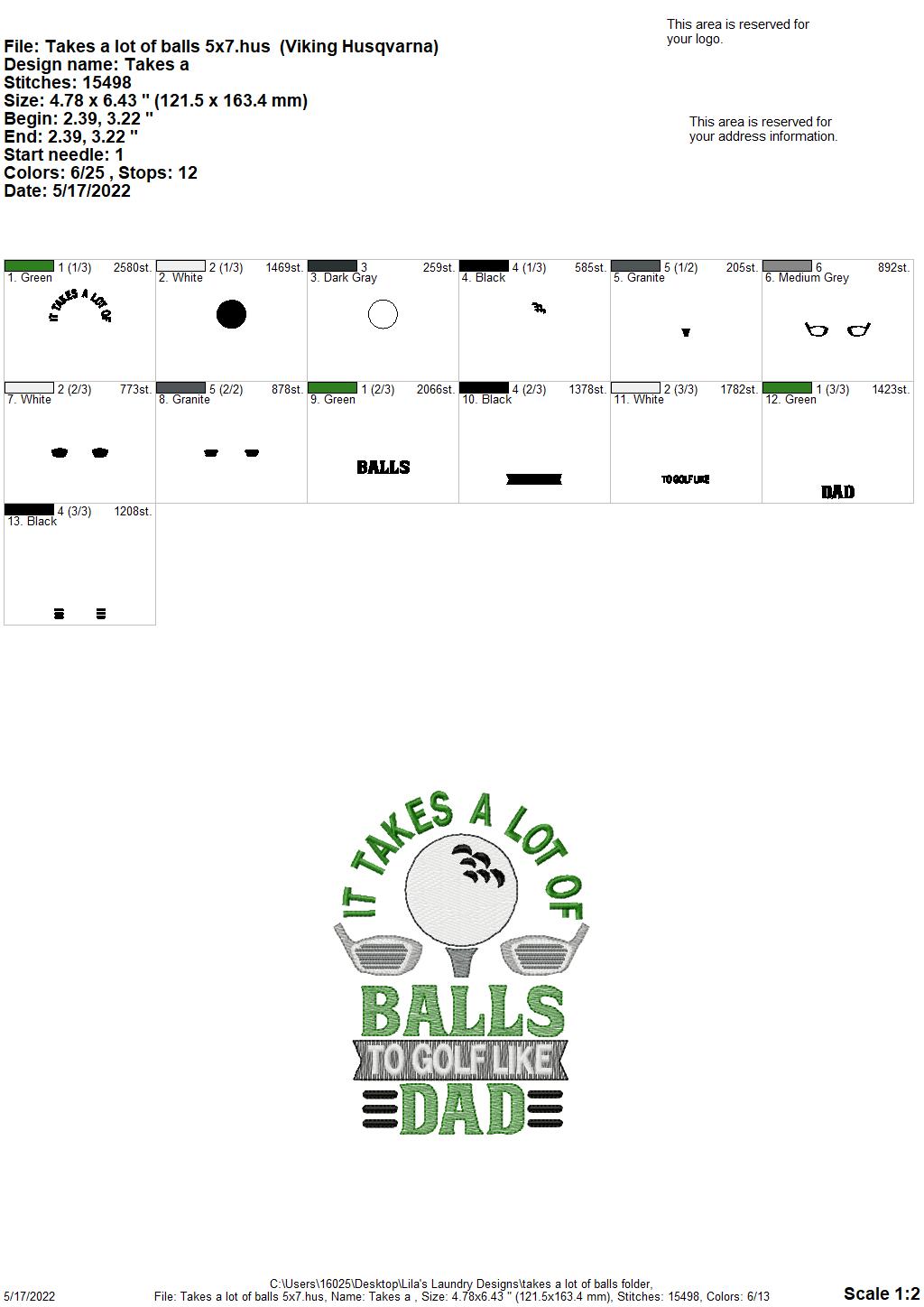 Takes a Lot of Balls - 3 sizes- Digital Embroidery Design