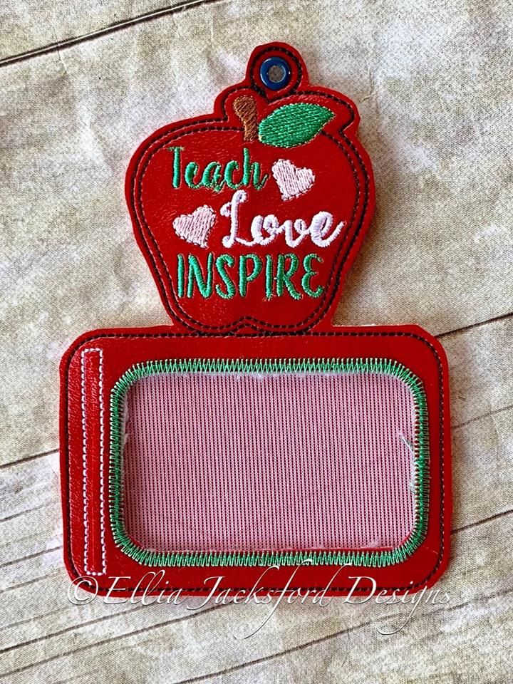 Teach Love Inspire horizontal ID holder - Embroidery Design - DIGITAL Embroidery design