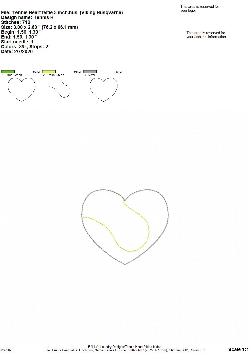 Tennis Heart Felties - 3 sizes - Digital Embroidery Design
