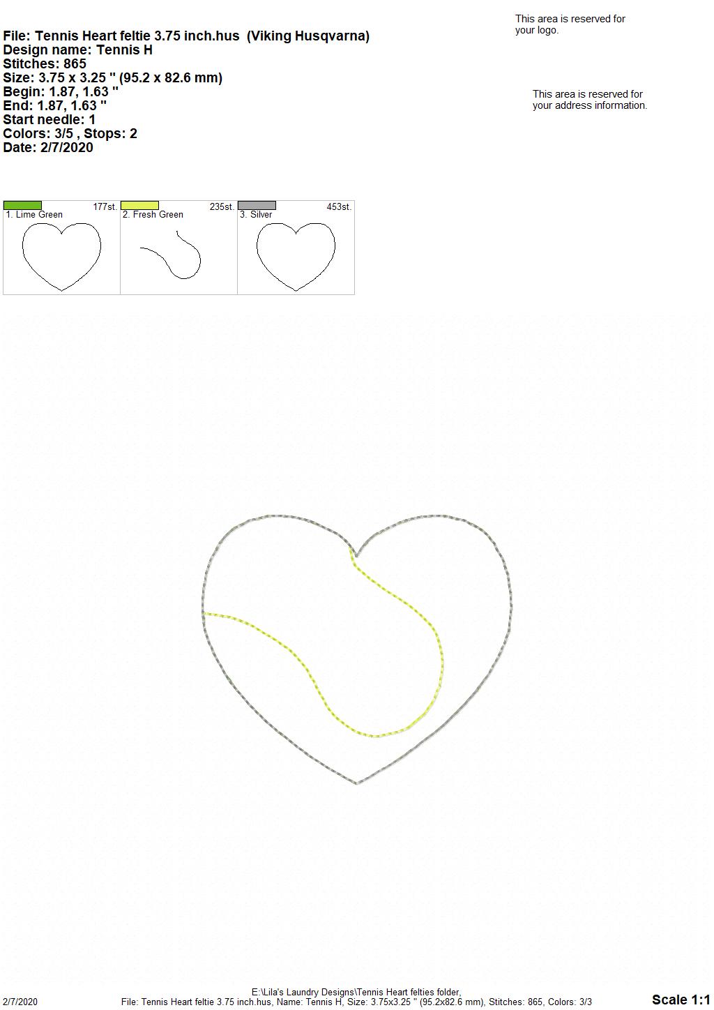 Tennis Heart Felties - 3 sizes - Digital Embroidery Design