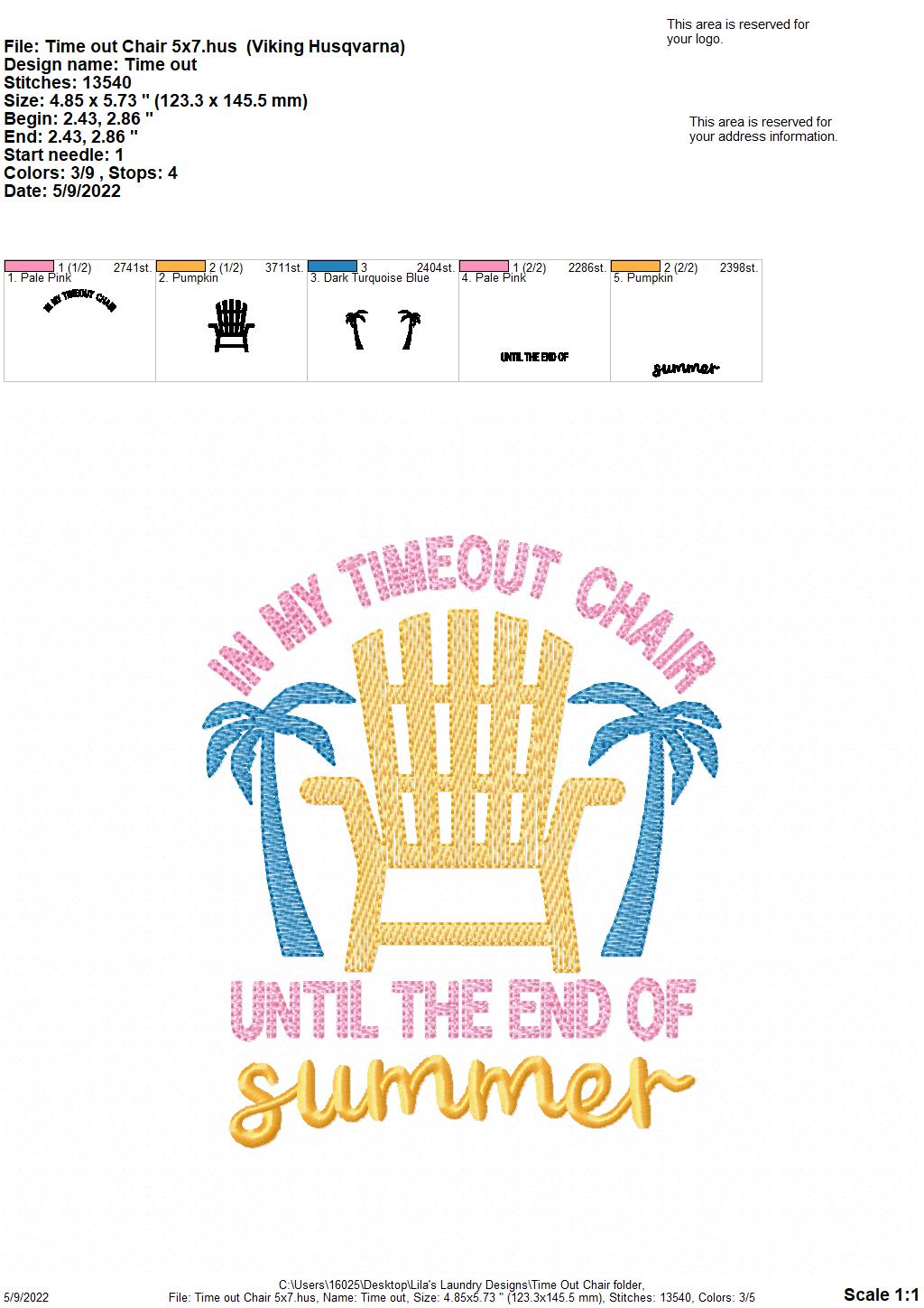 Time Out Chair - 3 sizes- Digital Embroidery Design