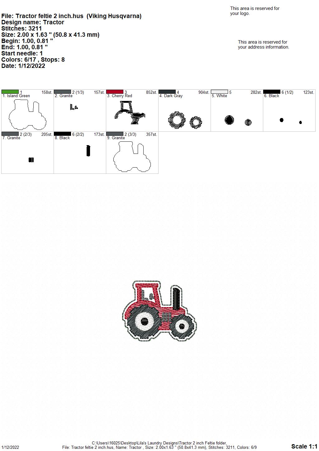 Tractor 2" Feltie - Digital Embroidery Design