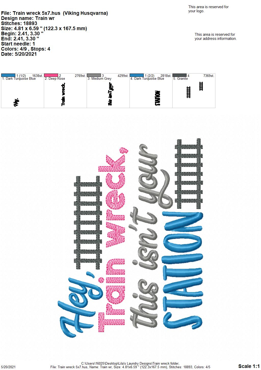 Train Wreck - 2 sizes- Digital Embroidery Design