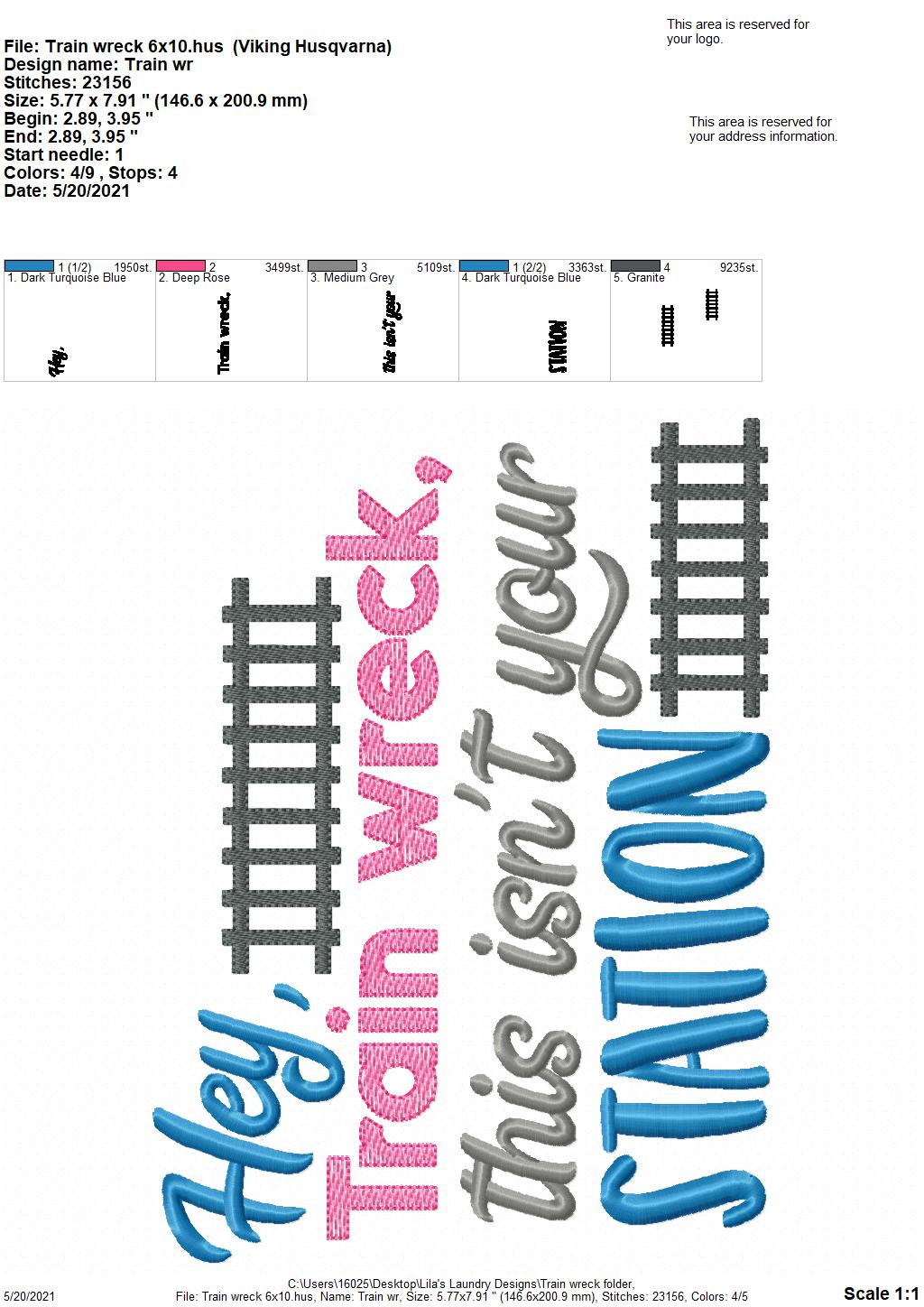 Train Wreck - 2 sizes- Digital Embroidery Design