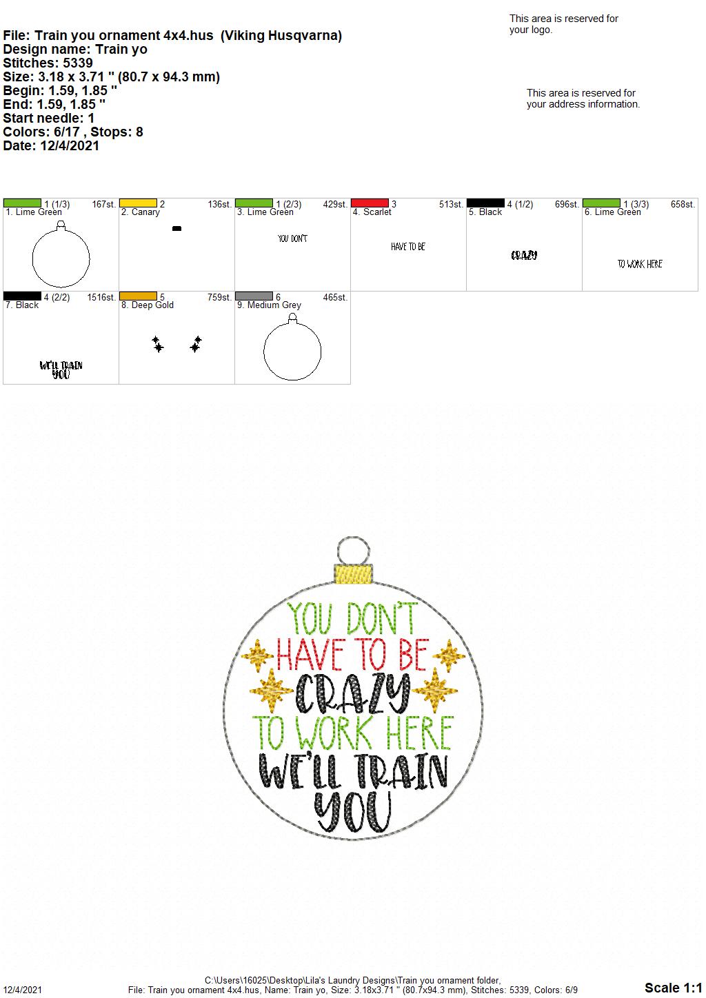 Train you Ornament - Digital Embroidery Design
