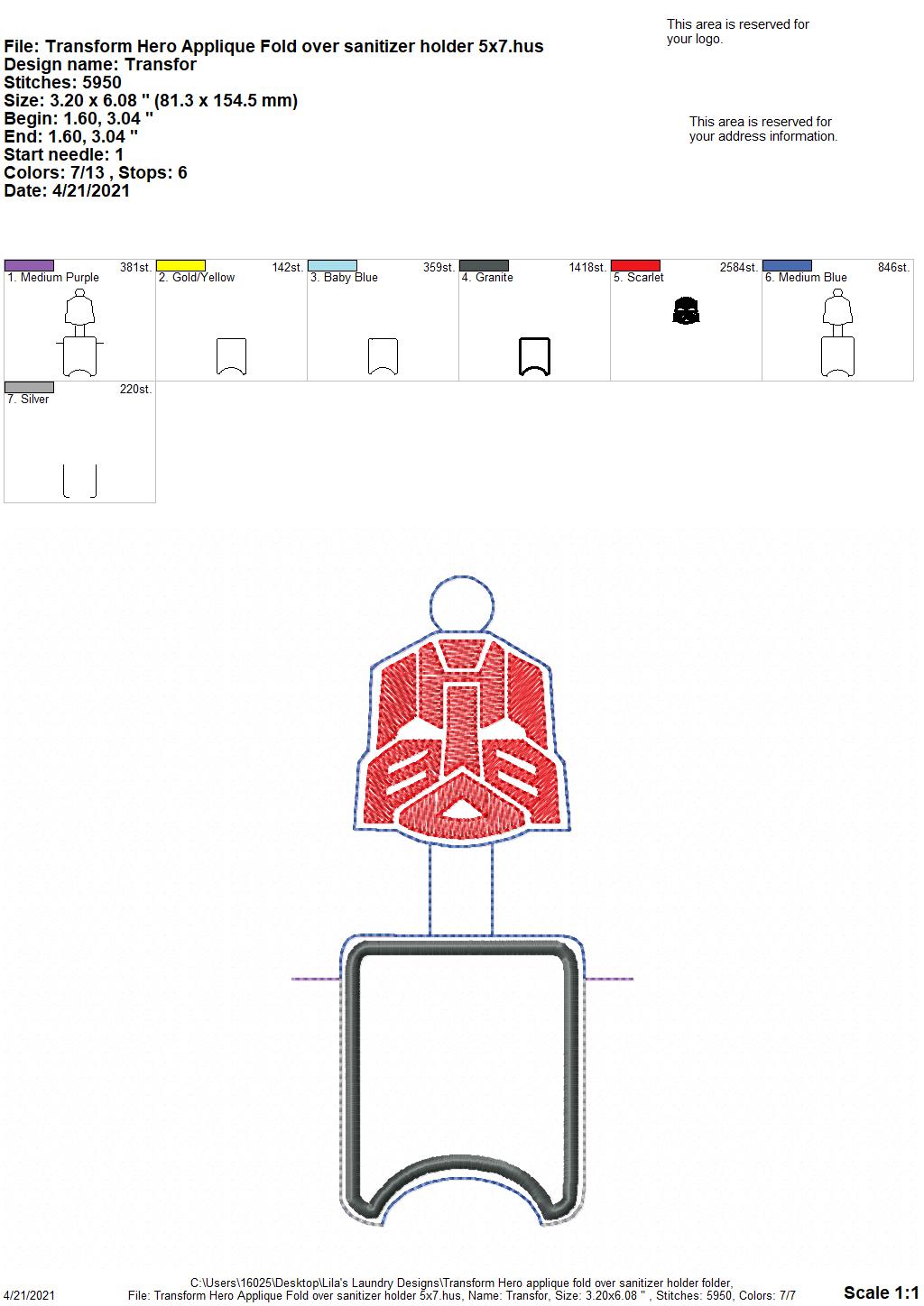 Transform Hero Applique Fold Over Sanitizer Holder 5x7- DIGITAL Embroidery DESIGN