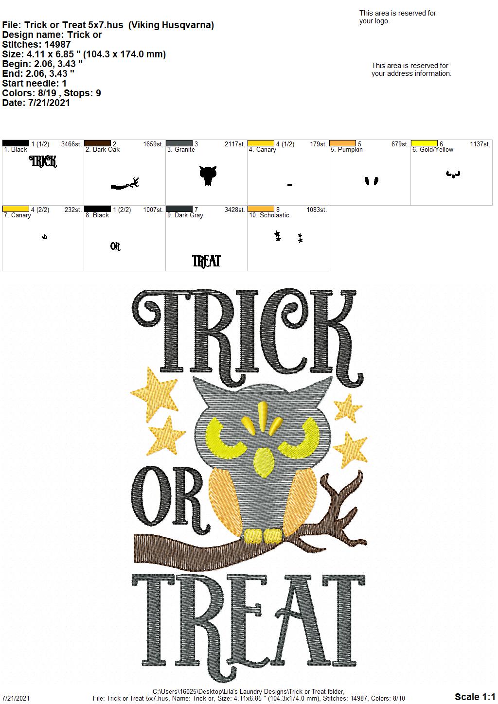 Trick or Treat - 3 sizes- Digital Embroidery Design