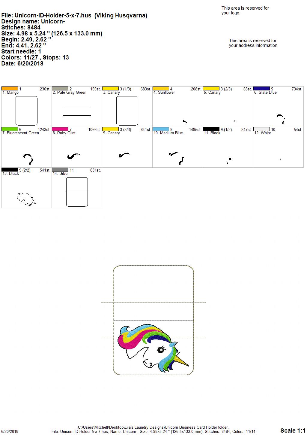 Unicorn Business Card Holder - 5 x 7 - Embroidery Design - DIGITAL Embroidery DESIGN