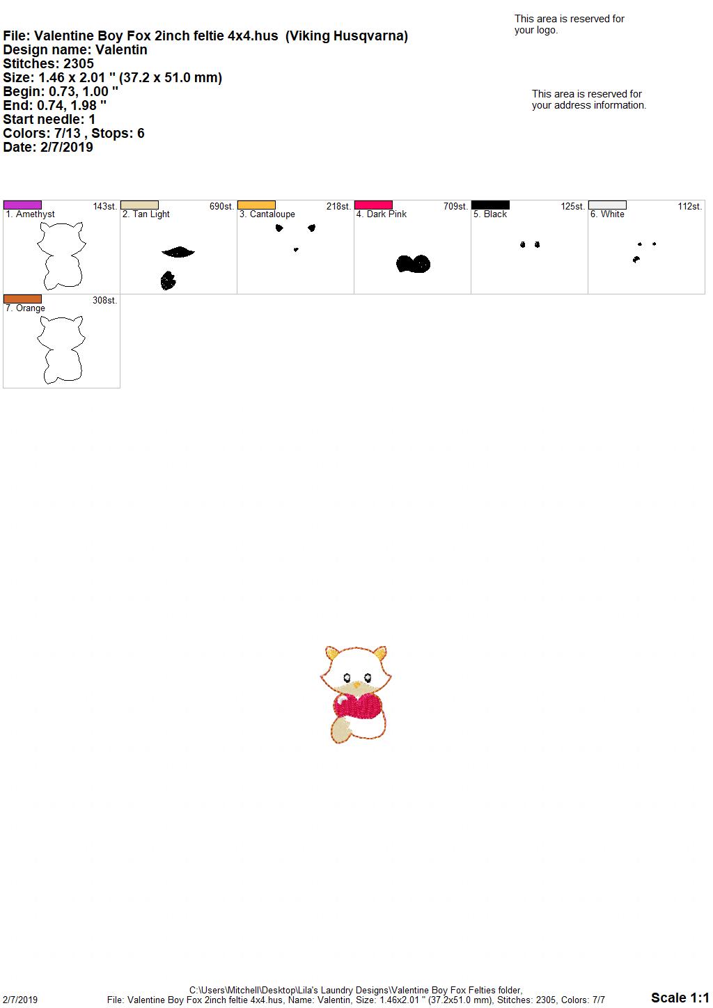 Valentine Boy Fox Felties - 3 sizes- Digital Embroidery Design