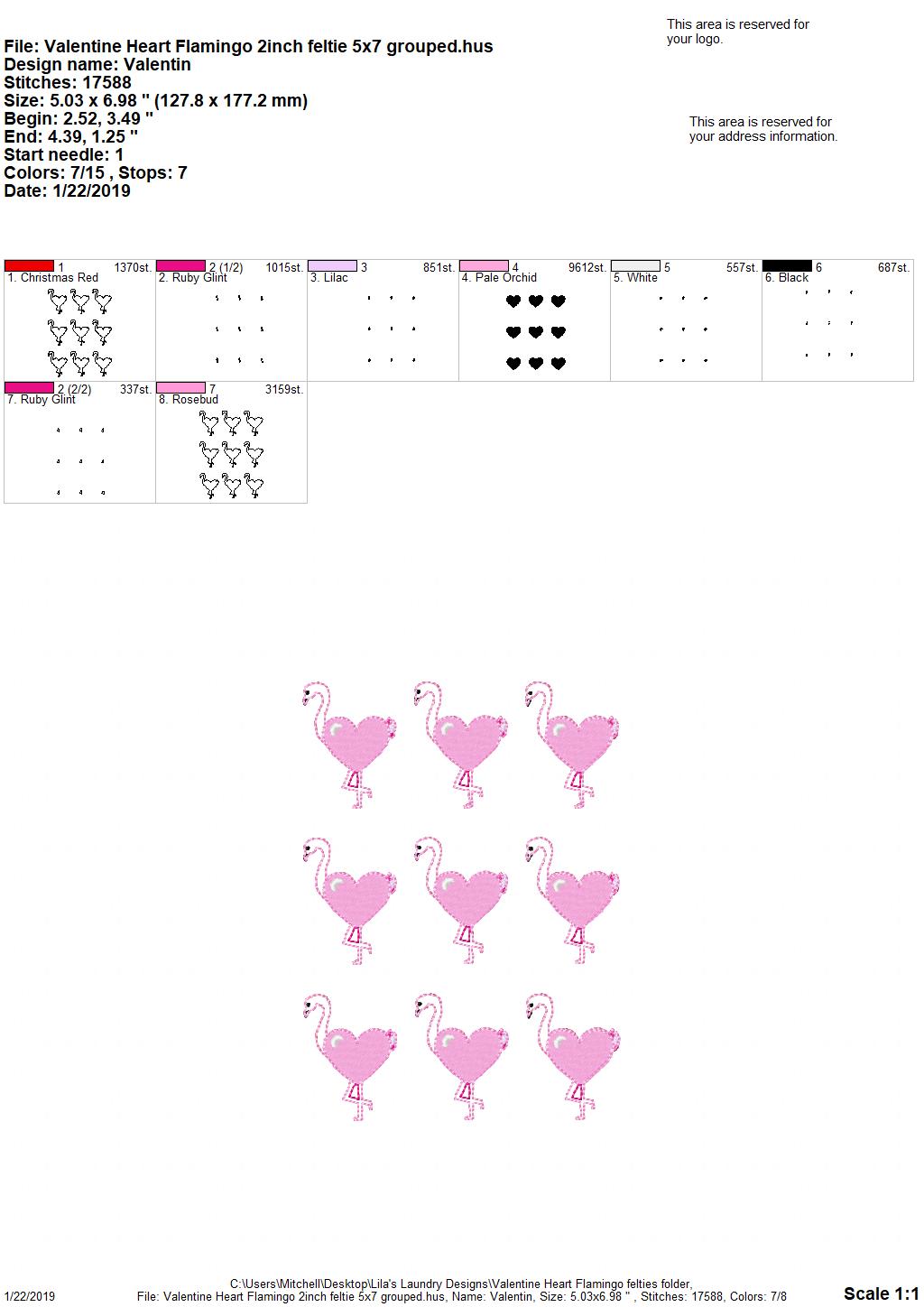 Valentine Flamingo Felties - 3 sizes- Digital Embroidery Design
