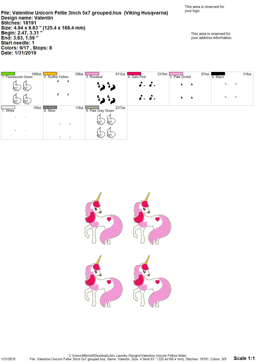 Valentine Unicorn Felties - 3 sizes- Digital Embroidery Design