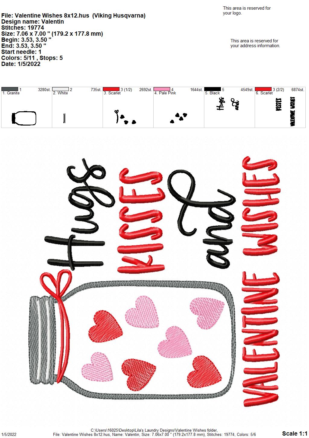 Valentine Wishes - 4 sizes- Digital Embroidery Design