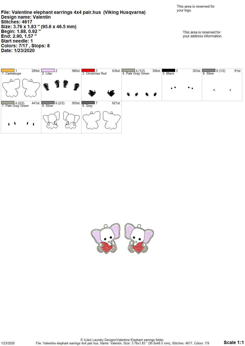 Valentine Elephant Earrings - Digital Embroidery Design