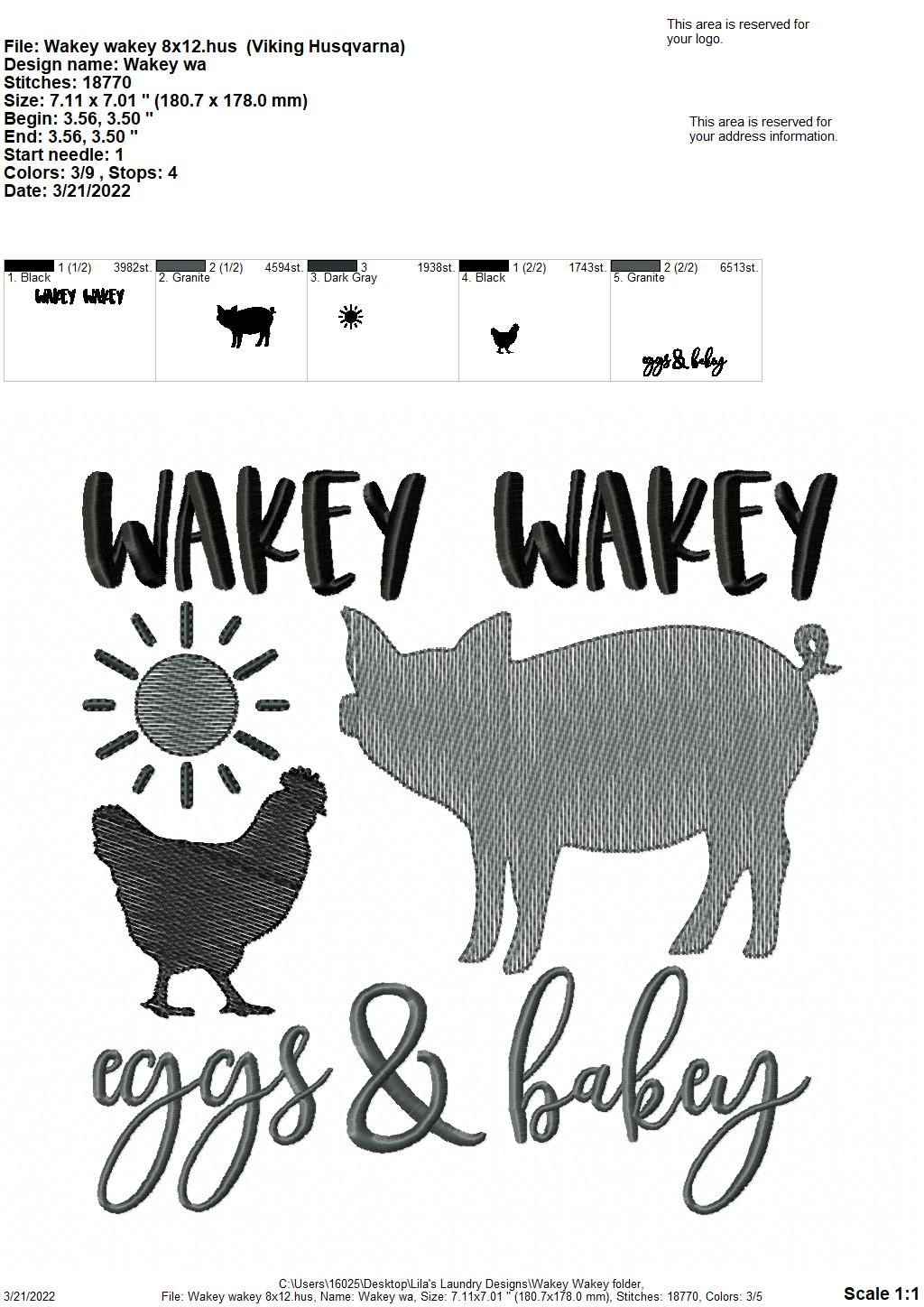 Wakey Wakey- 3 sizes- Digital Embroidery Design