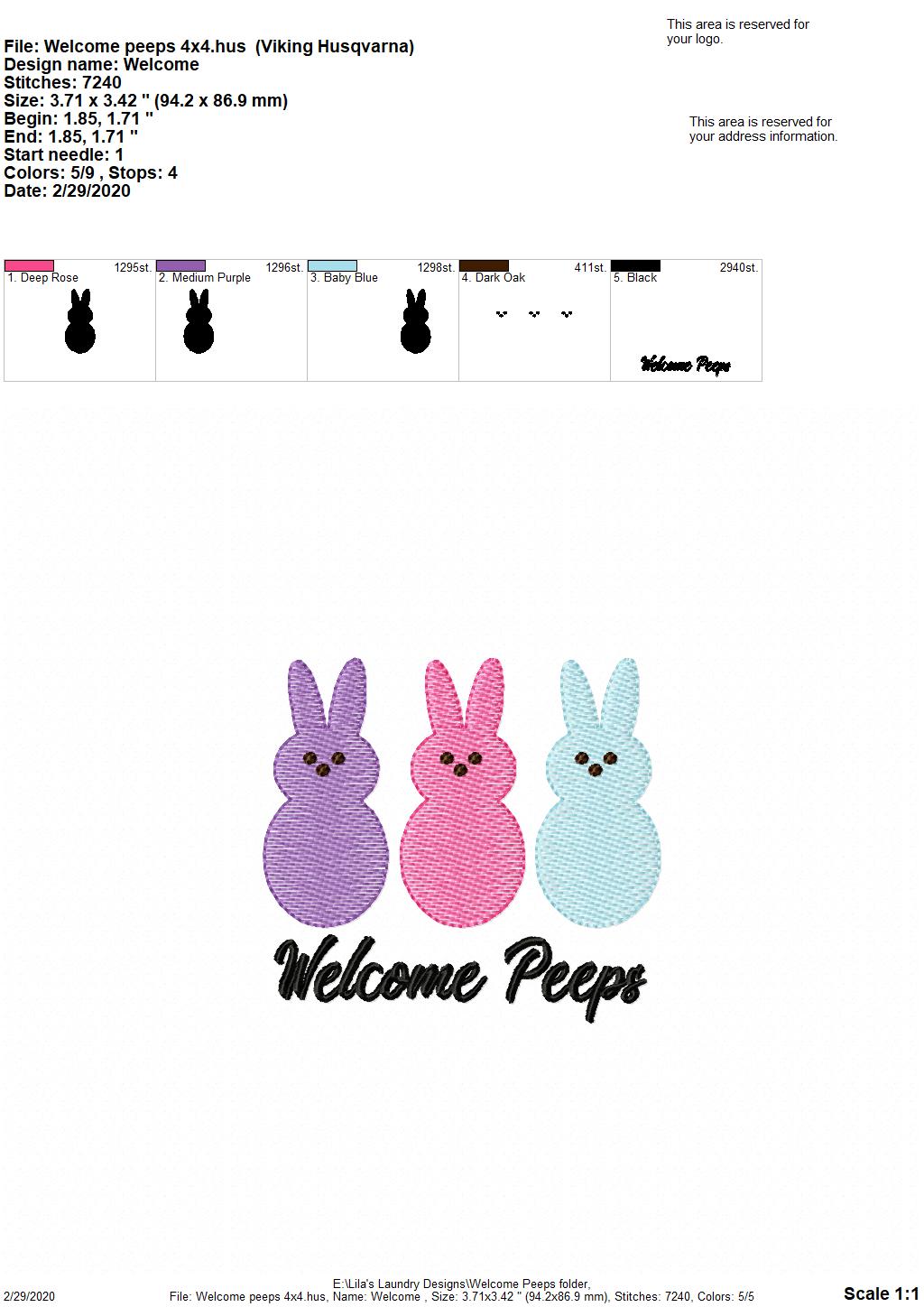 Welcome Peeps - 3 sizes - Digital Embroidery Design