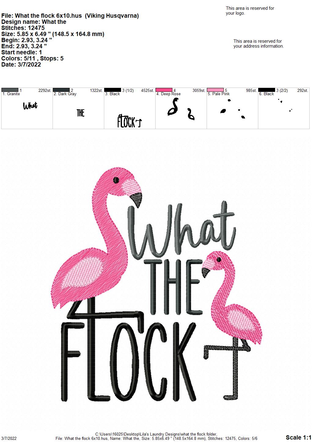 What the Flock - 4 sizes- Digital Embroidery Design