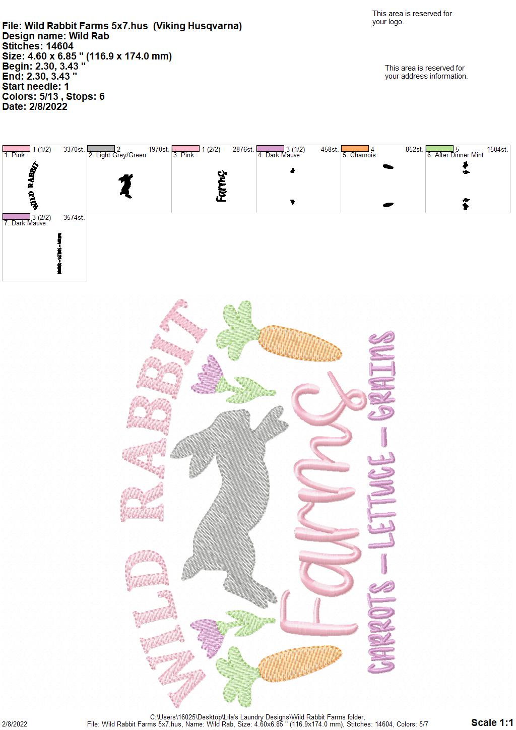 Wild Rabbit Farms - 2 sizes- Digital Embroidery Design