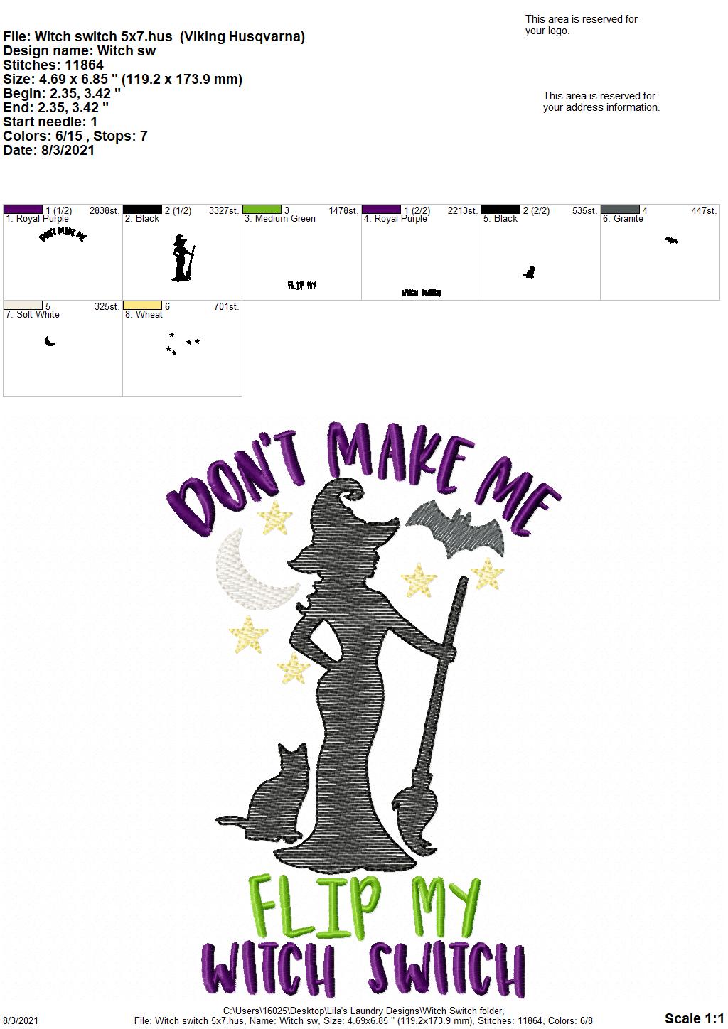 Witch Switch - 3 sizes- Digital Embroidery Design