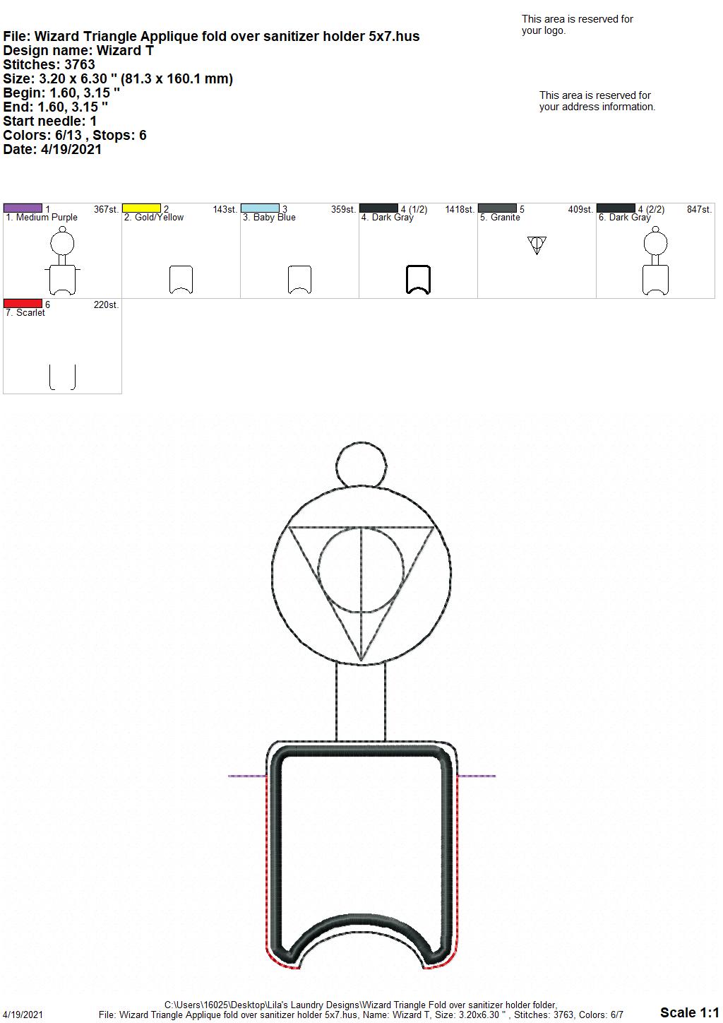 Wizard Triangle Applique Fold Over Sanitizer Holder 5x7- DIGITAL Embroidery DESIGN