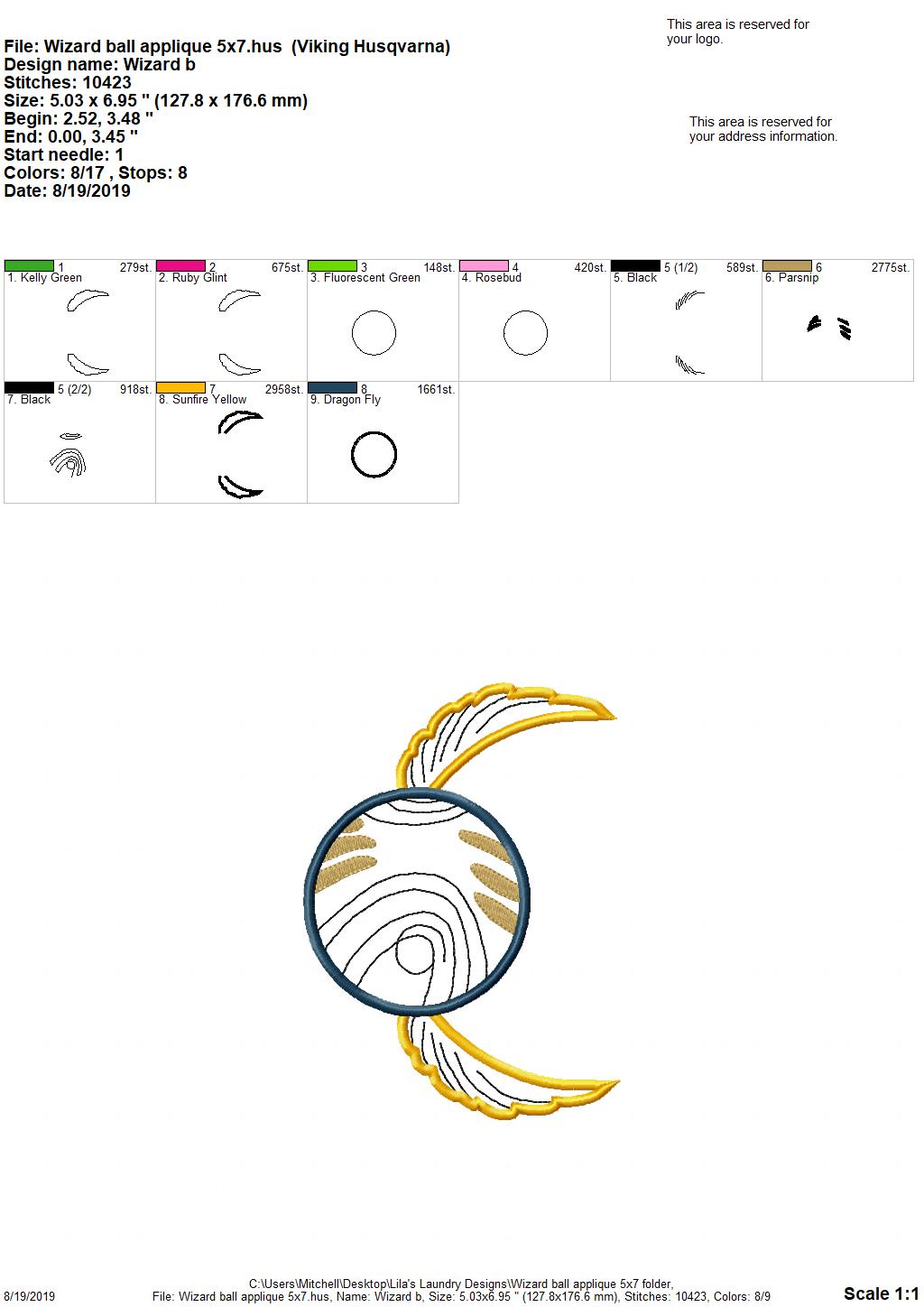 Wizard Ball Applique 5x7 - Digital Embroidery Design