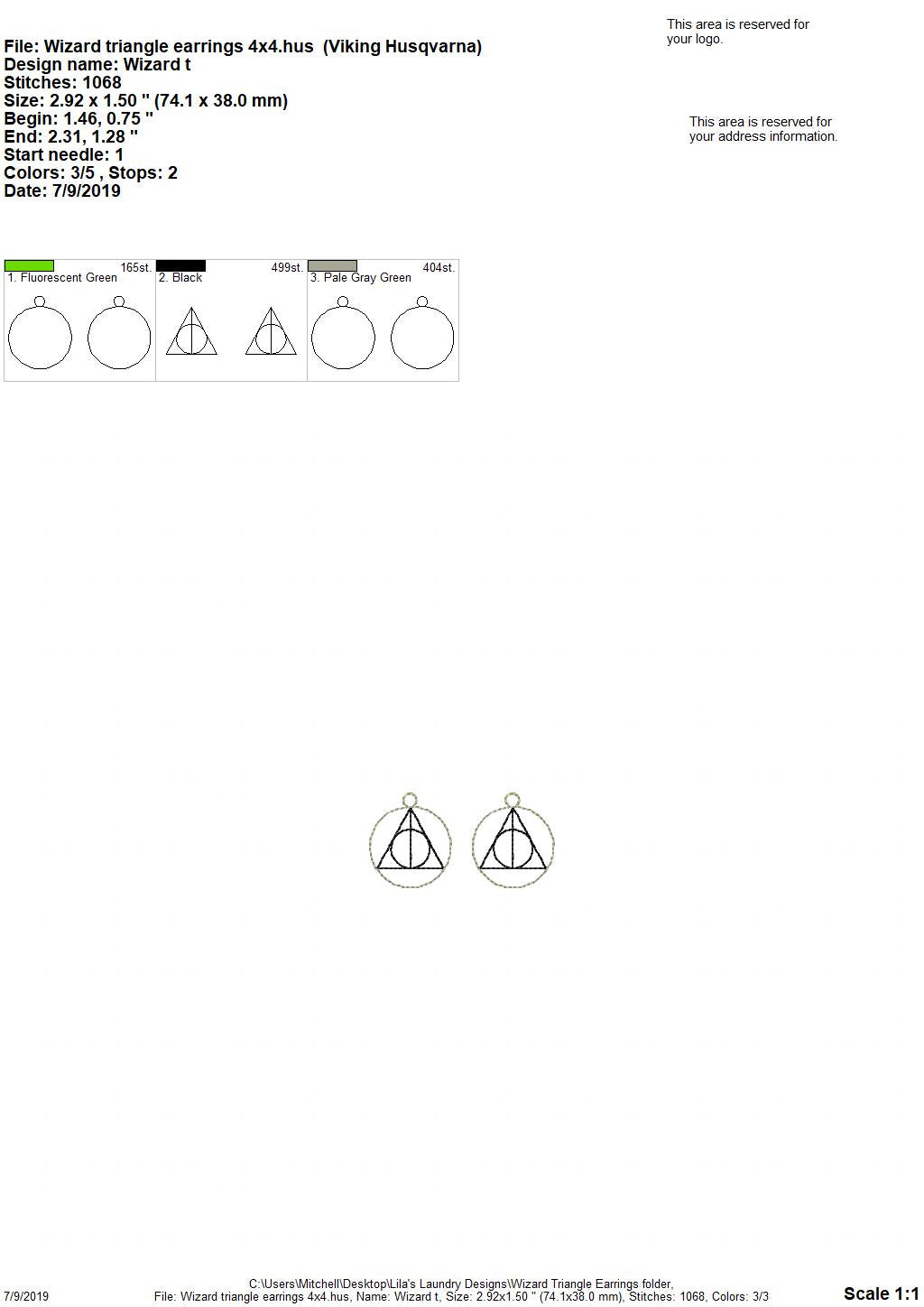 Wizard Triangle Earrings - Digital Embroidery Design