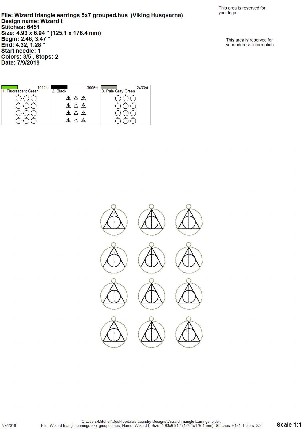Wizard Triangle Earrings - Digital Embroidery Design