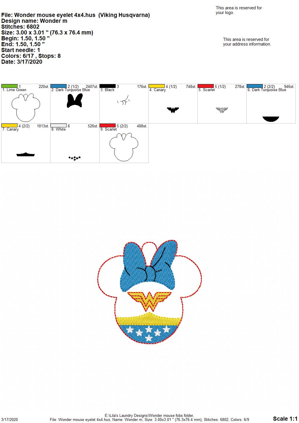Miss Wonder Mouse Fobs -  DIGITAL Embroidery DESIGN