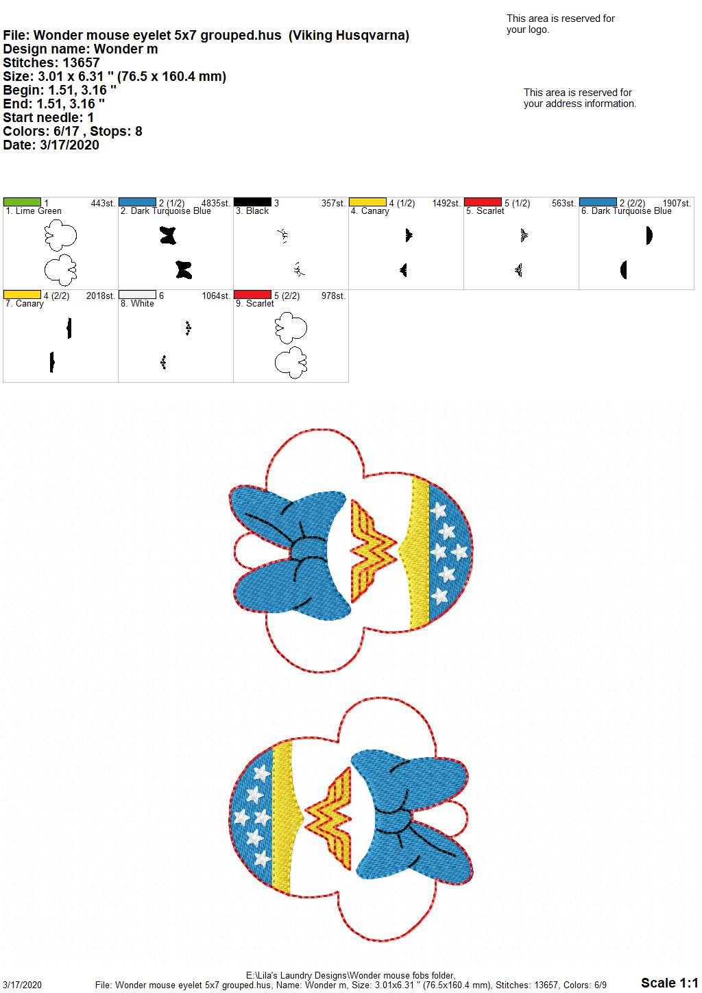 Miss Wonder Mouse Fobs -  DIGITAL Embroidery DESIGN