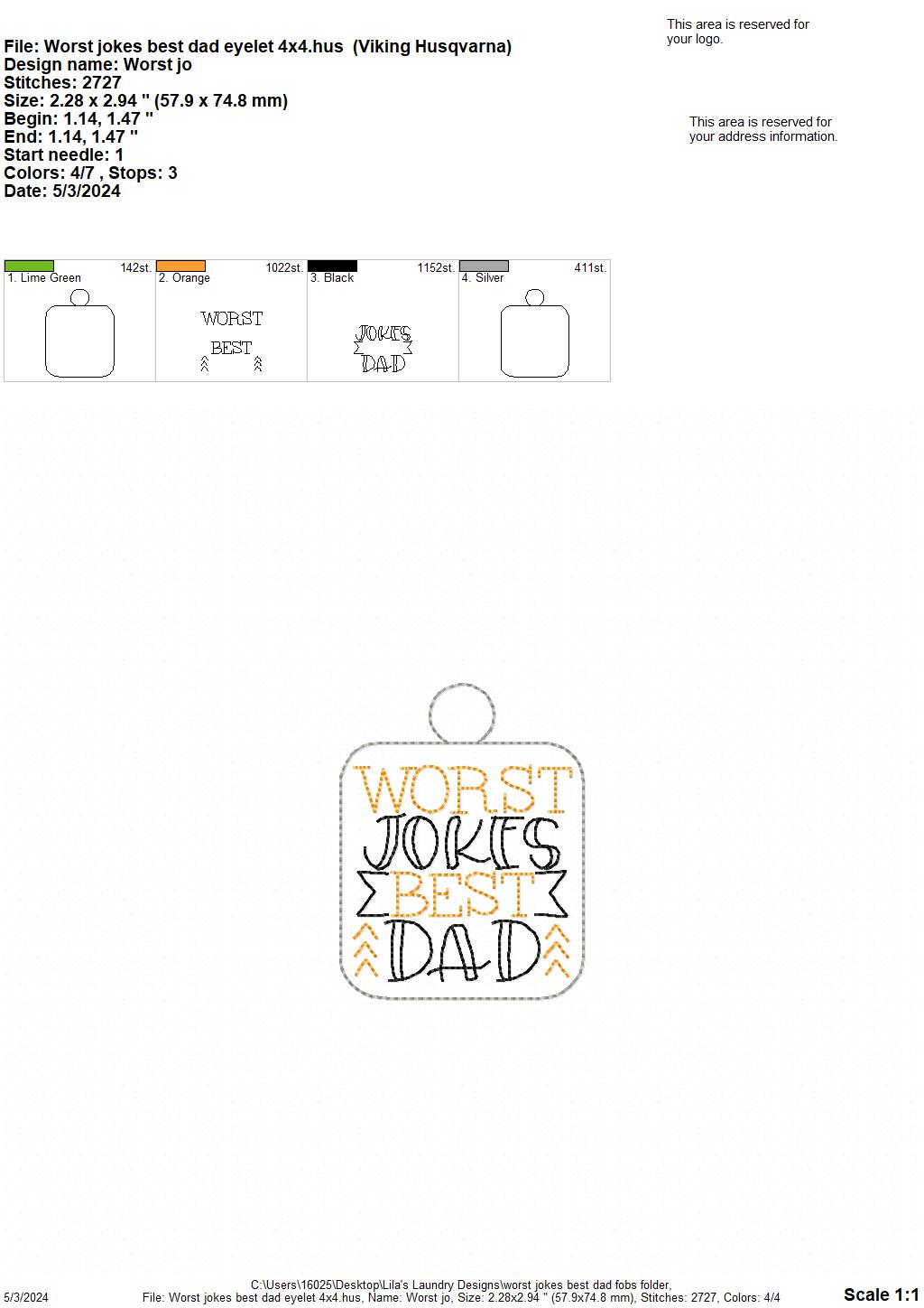 Worst Jokes Best Dad Fobs - Digital Embroidery Design