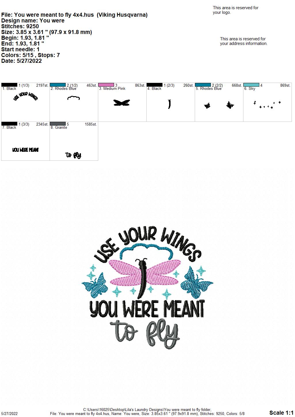 You Were Meant to Fly - 4 sizes- Digital Embroidery Design