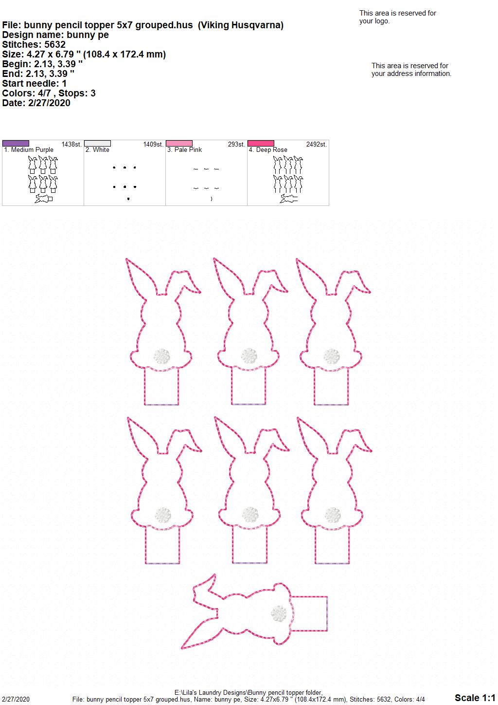 Bunny Pencil Toppers - DIGITAL Embroidery DESIGN