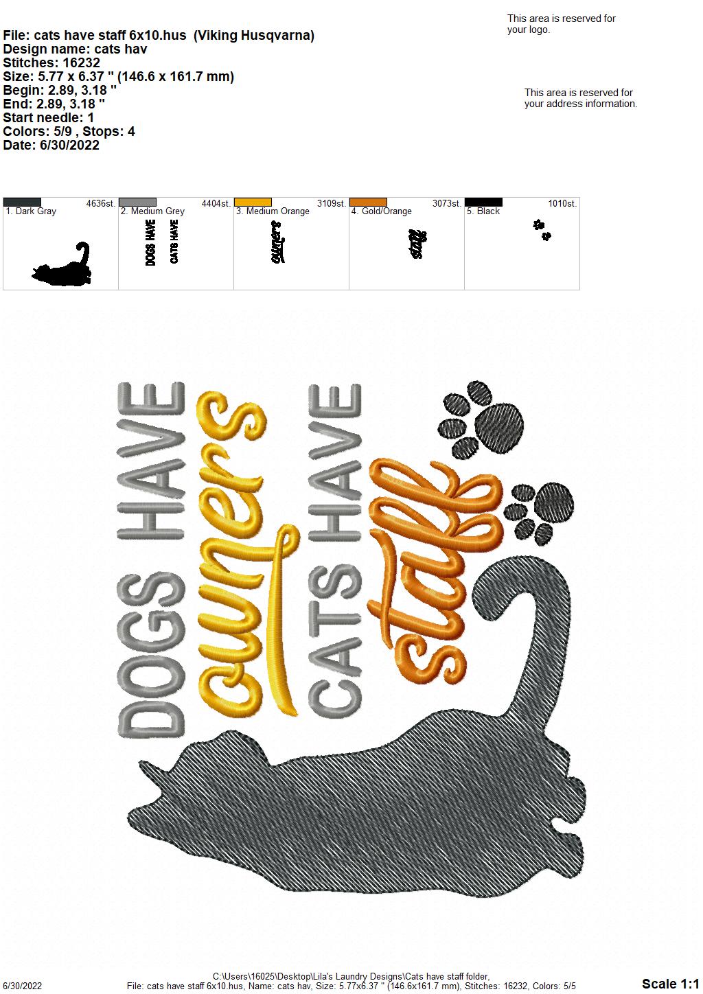 Cats Have Staff - 4 sizes- Digital Embroidery Design